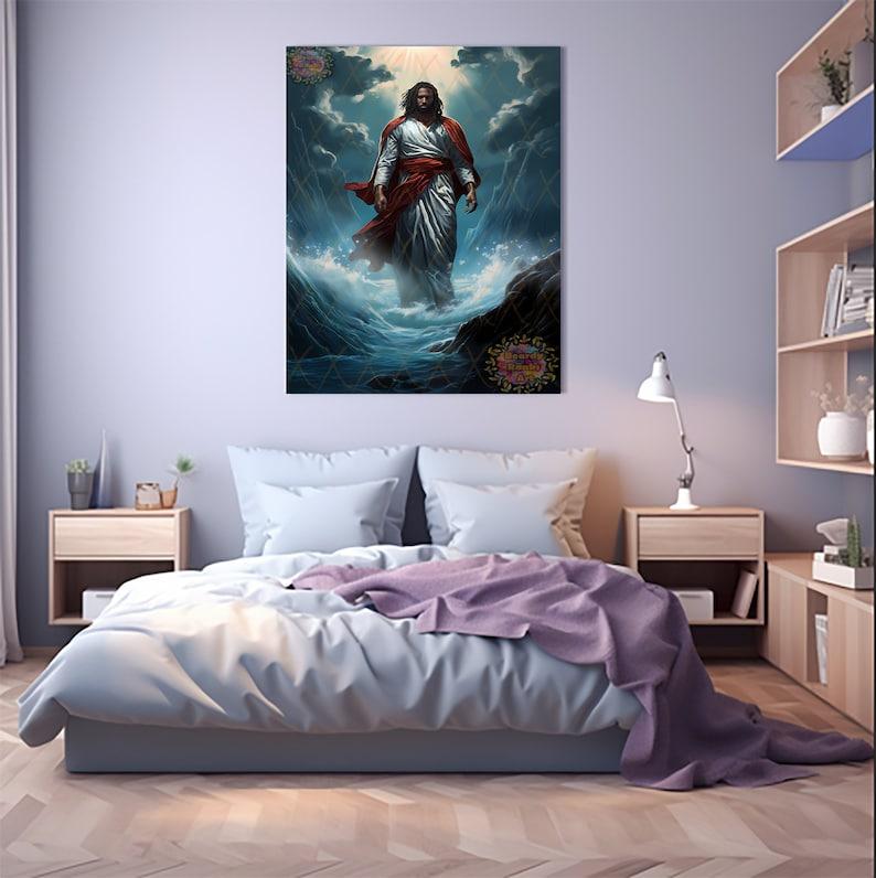 Black Jesus Walking On Water Poster, Jesus Christ Wall Art, Christian Wall Art, Black Jesus Christ décor, Melanin Jesus Poster, Jesus Art