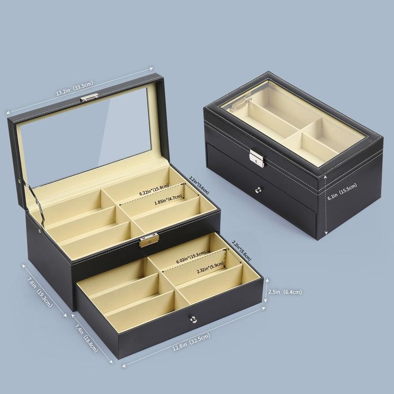 Leather 12 Piece Eyeglasses Storage and Sunglass Glasses Display Drawer Lockable Case Organizer,Black,AW-023