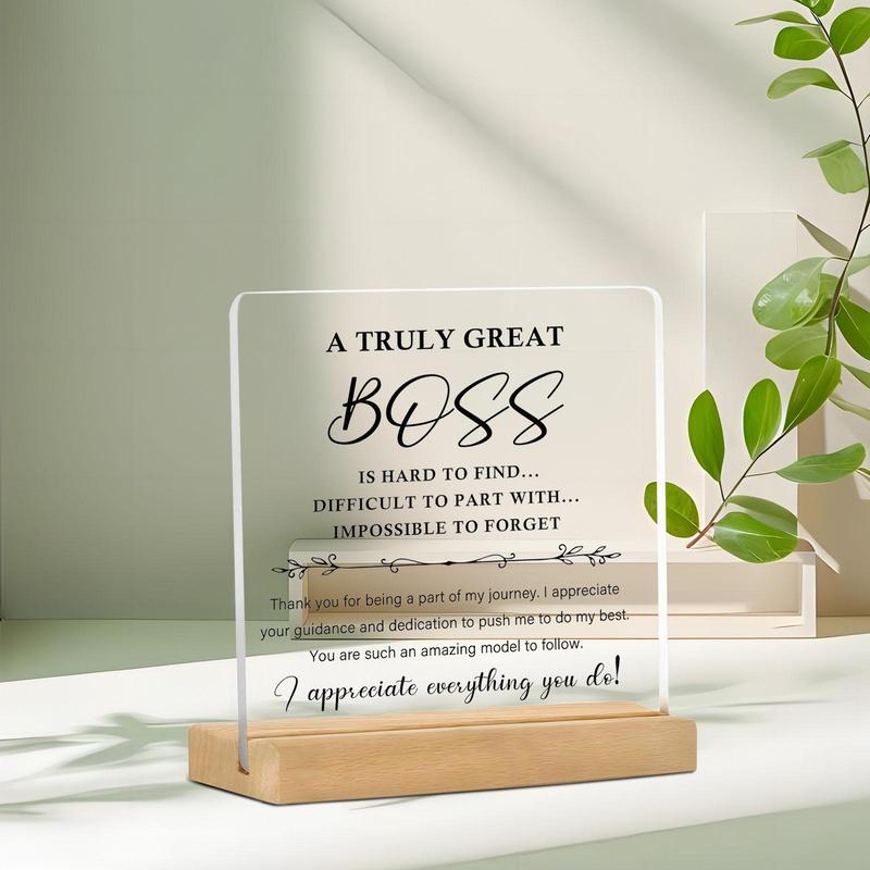 Acrylic Plaque, 1 Count Letter Pattern Desktop Ornament, Gift for Boss, Best Thank You Gift for Female Boss, Boss Inspirational Gift