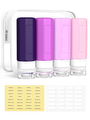 Travel Bottles Leak Proof, Tsa Approved 3Oz Silicone Travel Size Bottles, BPA Free Refillable Travel Containers Sets for Shampoo Conditioner with Clear Toiletry Bag 4 Pack