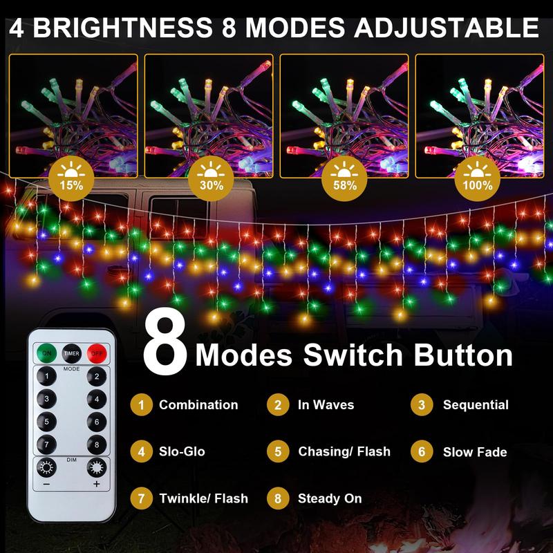 Icicle Lights for OutsidePEMOTech 32.8FT 432 LED Christmas Lights Outdoor with 85 Drops 8 Modes Plug in Connectable Icicle lights Outdoor Timer Waterproof for Christmas Decorations House Set Switch Ornaments