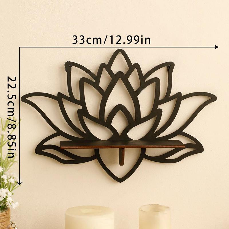 Lotus Design Wall Mounted Shelf, Wooden Floating Storage Rack, Wall Hanging Decor for Home Living Room Bedroom Bathroom Office, Room Decor, Home Decor