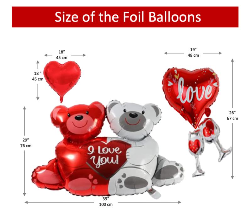 Apintop 'I Love You' Balloon Set 2 Love Cup Big Teddy Bear Foil Balloon 12 Heart Foil Balloon 1000 Silk Rose Petals (ready separated) Suitable with Air or Helium for Romantic Decorations Includes air balloon pump 100 dot glue Gift Set Wedding Set Wedding