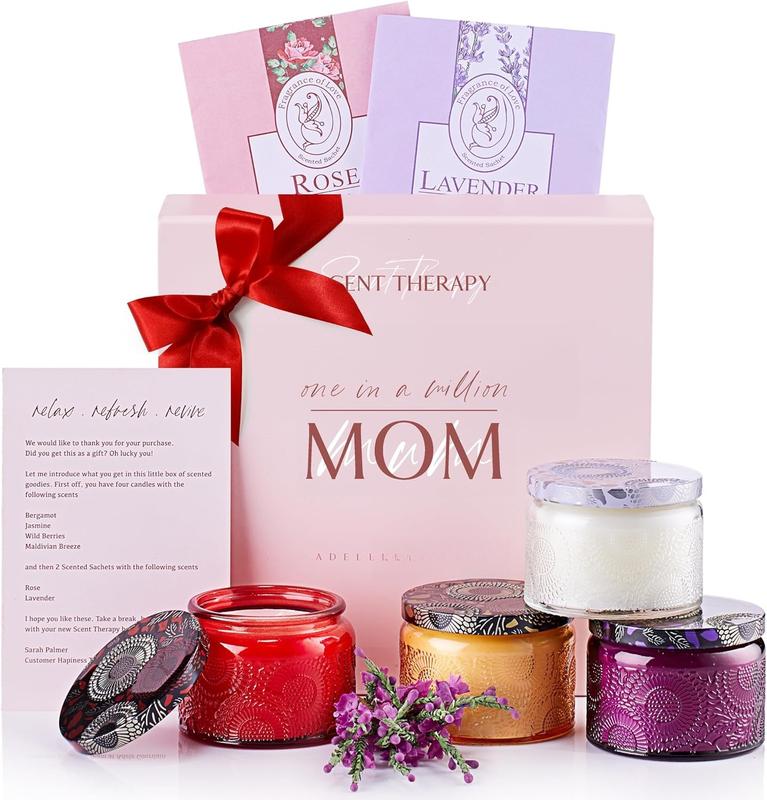 Scented Candle Gift Set for Mom - 4 Long Lasting  Candles in a Gift Box for Mother's Day or as Birthday Gift for Mothers - Personal Presents for Women - Mom Gifts Ideas from Daughter Son