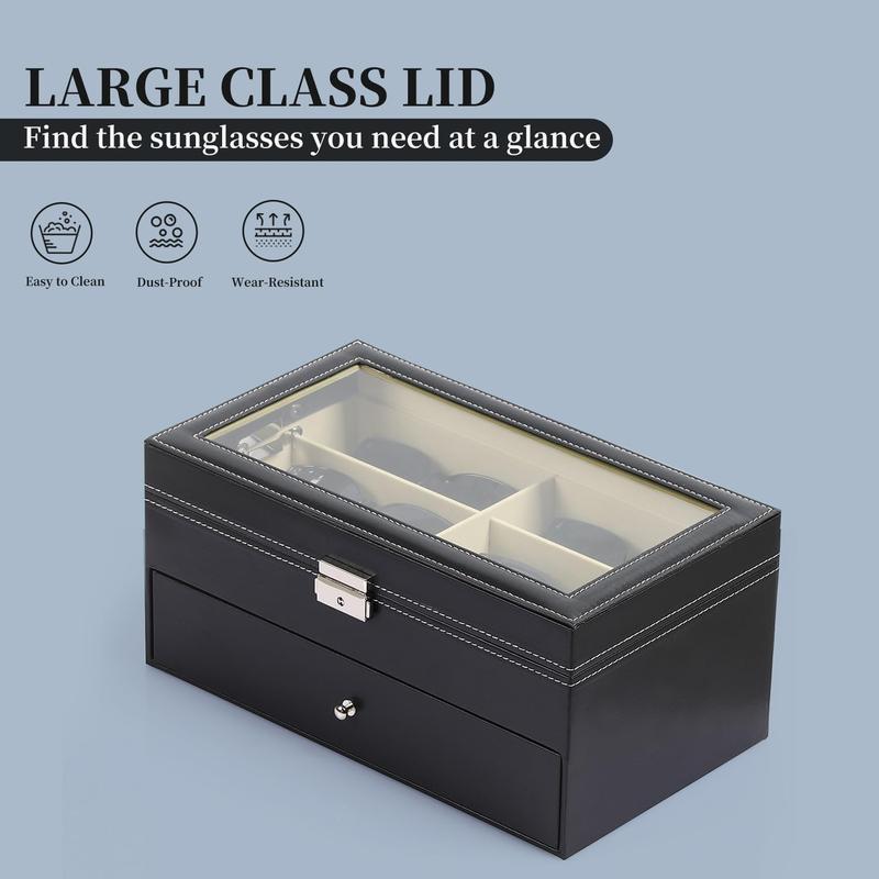 Leather 12 Piece Eyeglasses Storage and Sunglass Glasses Display Drawer Lockable Case Organizer,Black,AW-023