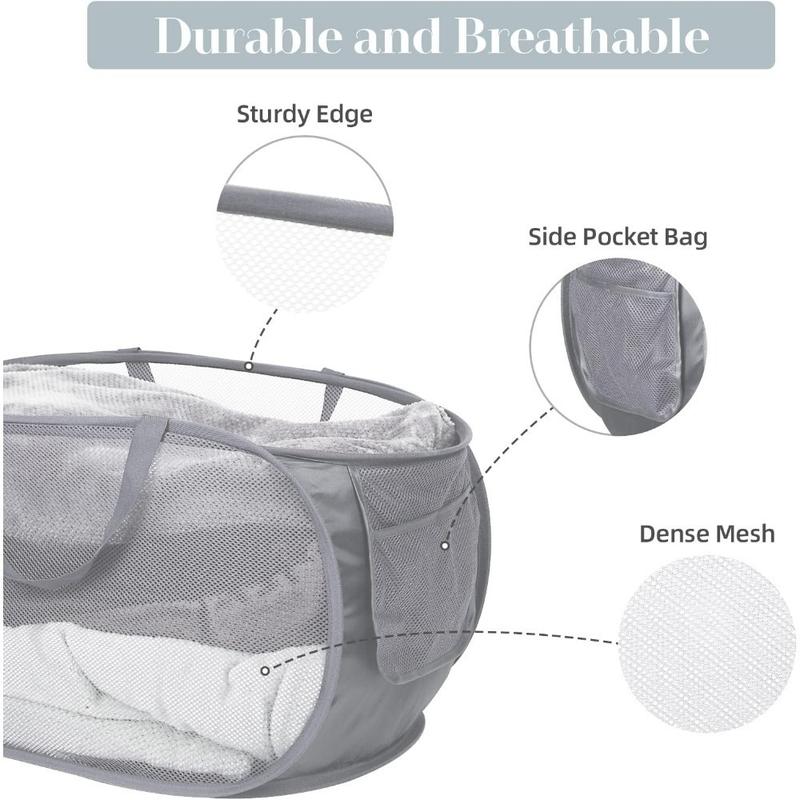 2 Pack Popup Mesh Laundry Basket Durable Handles Collapsible Laundry Baskets Foldable Clothes Hamper