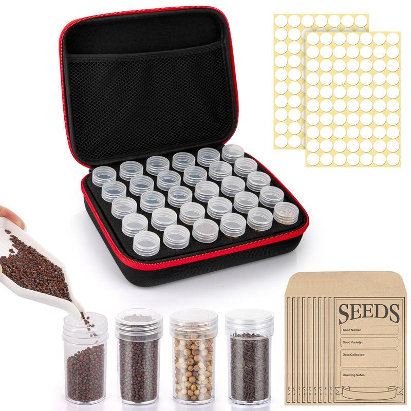 Seed Storage Box (1 Box), Premium Seed Containers for Various Sizes Vegetable and Flower Garden Seeds, Gardening Seed Keeper Set with Label Stickers and Useful Accessories