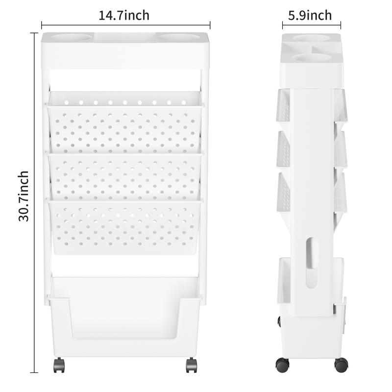 5-Tier Removable Organiser, Magazine Newspaper Storage Rack, Book Storage Rack With Wheels, Tableside Bookshelf, Suitable For School Classroom Office