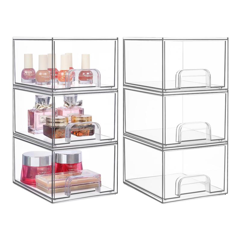 VTOMPART Clear Acrylic Stackable Storage Drawers, Makeup Organizer,Plastic Storage Bins For Vanity,makeups,Skin Care products