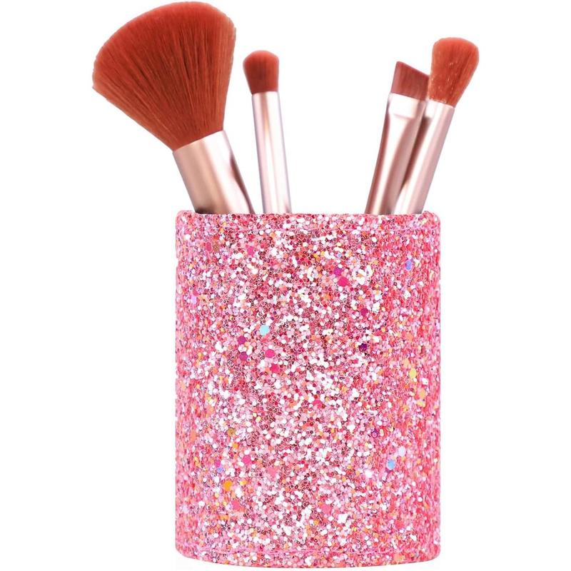 Bling Sequins Makeup Brush Holder, Cute Glitter Vanity Decor Organizer,  Brushes Comb Pen Storage Holders Cup (Pink)