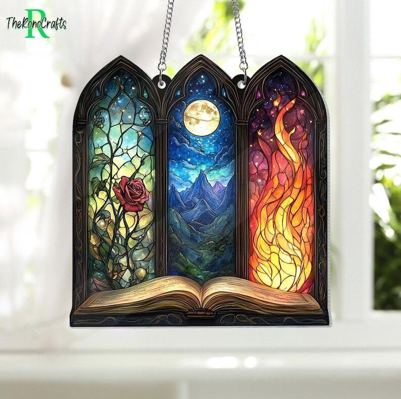 Spring Court Night Court Suncatcher Ornament, Fantasy Book Reader Gift, Acrylic Window Hanging, Bookshelf Decor,Book Lover Gift,Bookish Gift