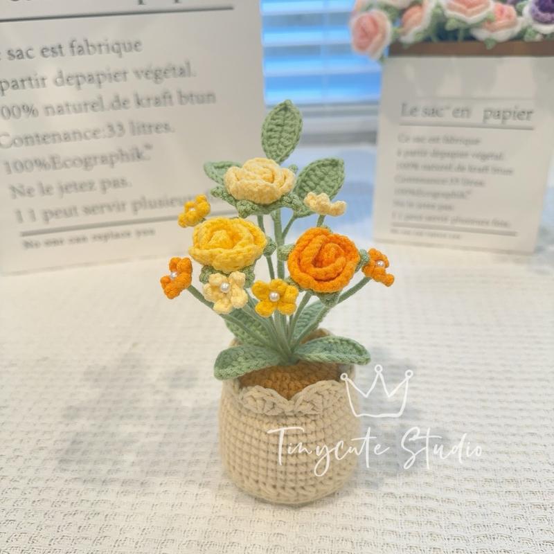 Crochet Handmade Flowerpots sunflowers  graduation gift  mother's Day  women's day Colorful Decoration Creactive Gift Valentine's Day Decorative Plants graduation gift  Ornaments