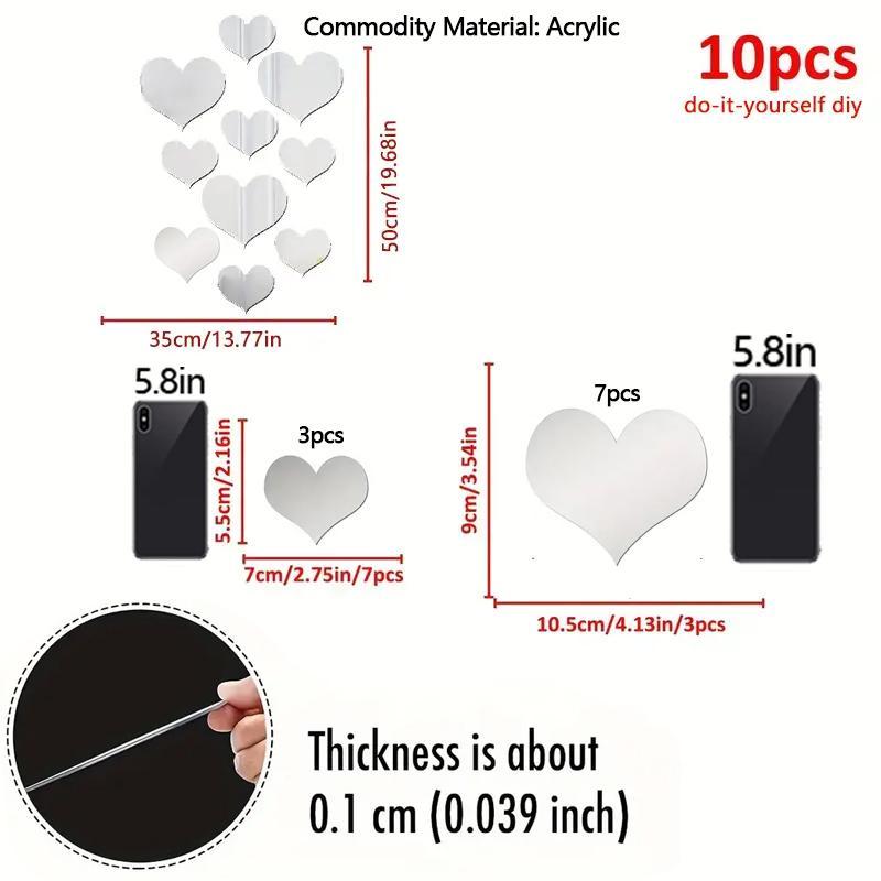 Romantic Heart Shaped Wall Sticker, 1 Set 3D Mirror Wall Sticker, Creative DIY Wall Decal For Home Bedroom Living Room