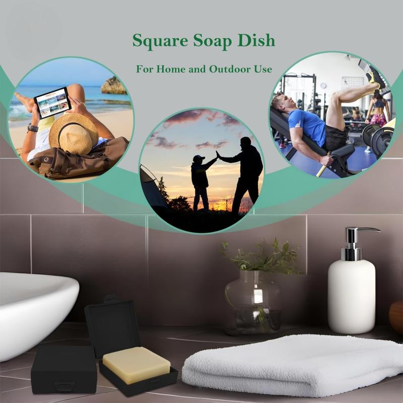 Square Soap Dishes Holder for Shower Travel Soap Container with Lid Lightweight Waterproof Soap Box for Traveling Toiletry Gym Bathroom (Black)