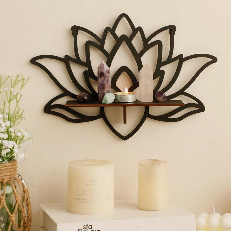 Lotus Design Wall Mounted Shelf, Wooden Floating Storage Rack, Wall Hanging Decor for Home Living Room Bedroom Bathroom Office, Room Decor, Home Decor