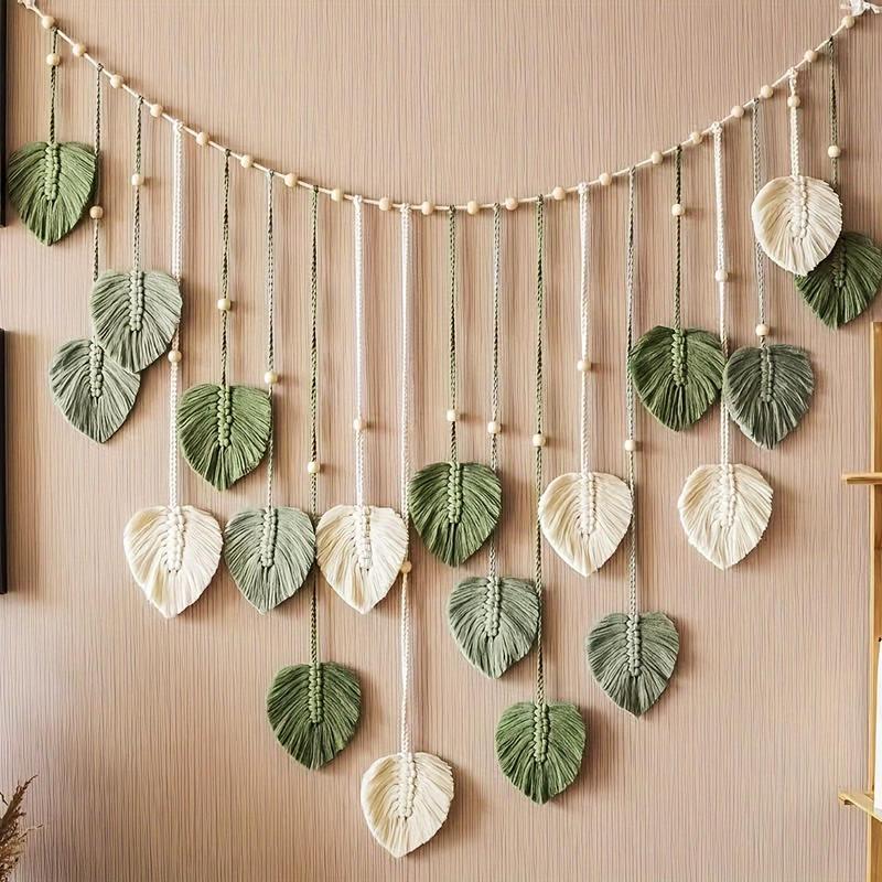 Handmade Woven Leaf Design Hanging Decor, Boho Style Wall Hanging Ornament, Wall Art Decor for Home Living Room Bedroom