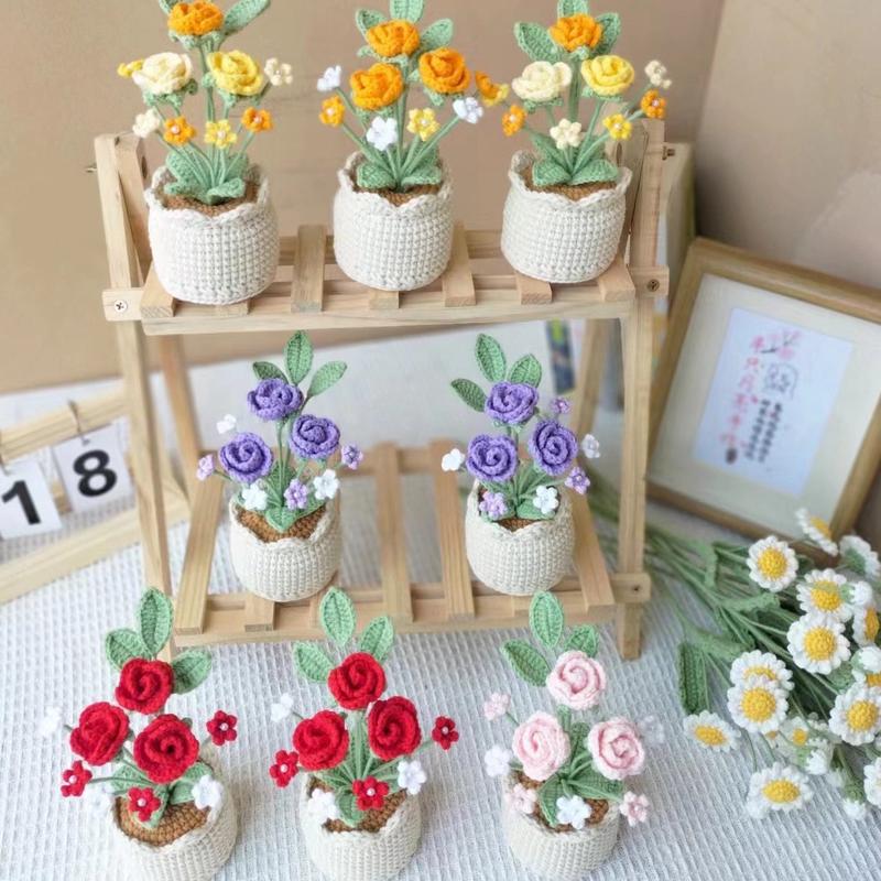 Crochet Handmade Flowerpots sunflowers  graduation gift  mother's Day  women's day Colorful Decoration Creactive Gift Valentine's Day Decorative Plants graduation gift  Ornaments