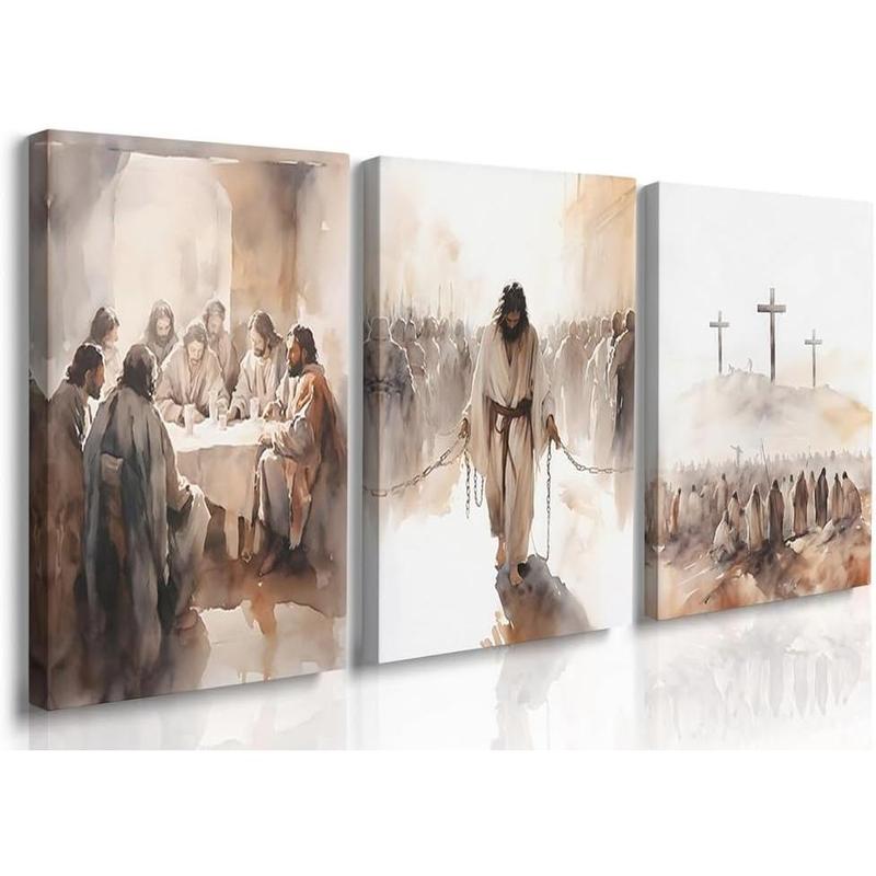 GUBIYU Set of 3 Easter Wall Art Church Wall Decor The Last Supper Painting Jesus in Chains The Crucifixion Cross Artwork Pictures Jesus Portrait Jesus Print Jesus Wall Art Religious Gifts 12