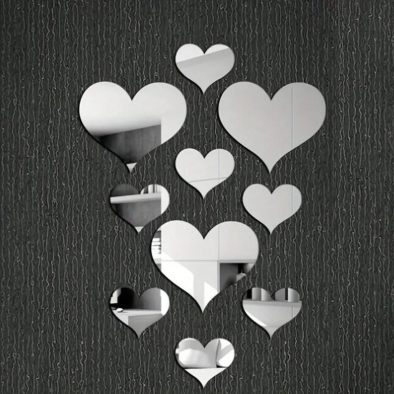 Romantic Heart Shaped Wall Sticker, 1 Set 3D Mirror Wall Sticker, Creative DIY Wall Decal For Home Bedroom Living Room