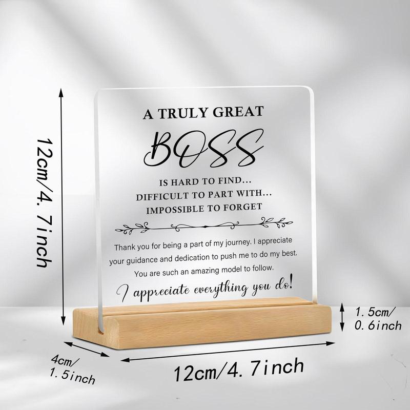 Acrylic Plaque, 1 Count Letter Pattern Desktop Ornament, Gift for Boss, Best Thank You Gift for Female Boss, Boss Inspirational Gift