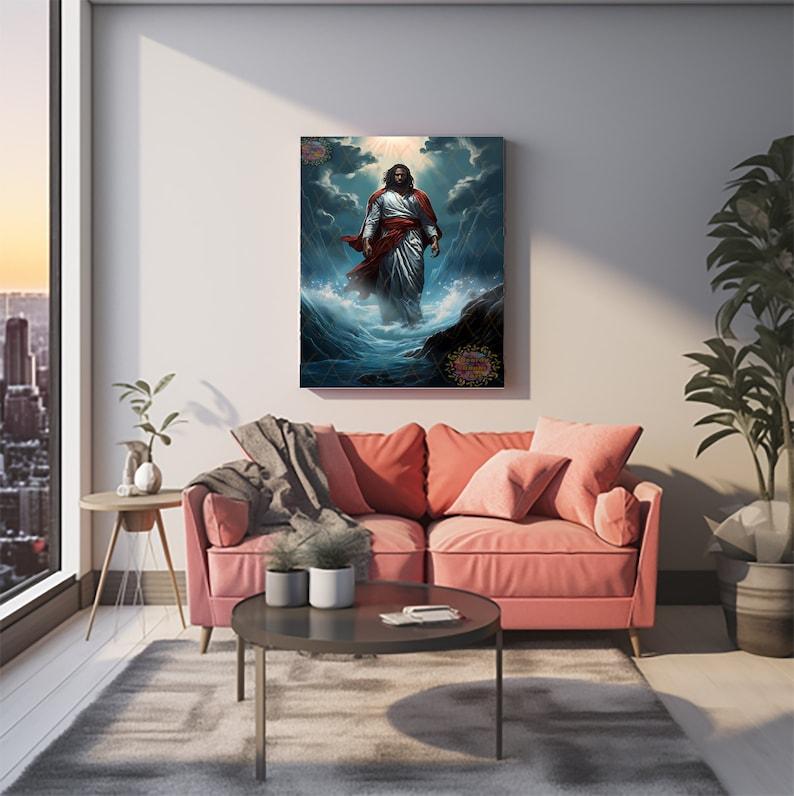 Black Jesus Walking On Water Poster, Jesus Christ Wall Art, Christian Wall Art, Black Jesus Christ décor, Melanin Jesus Poster, Jesus Art