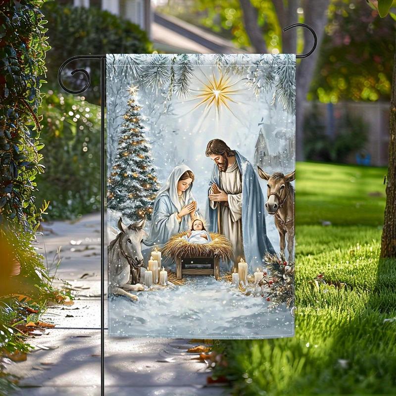 Christmas Themed Garden Flag without Flag Pole, 1 Count Double Sided Winter Forest Flag, Festive Party Supplies for Home Garden Yard Decoration