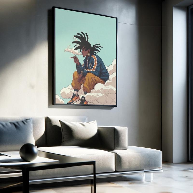 Black Anime Wall Art, Afro Urban Culture Street Print, Product without frame