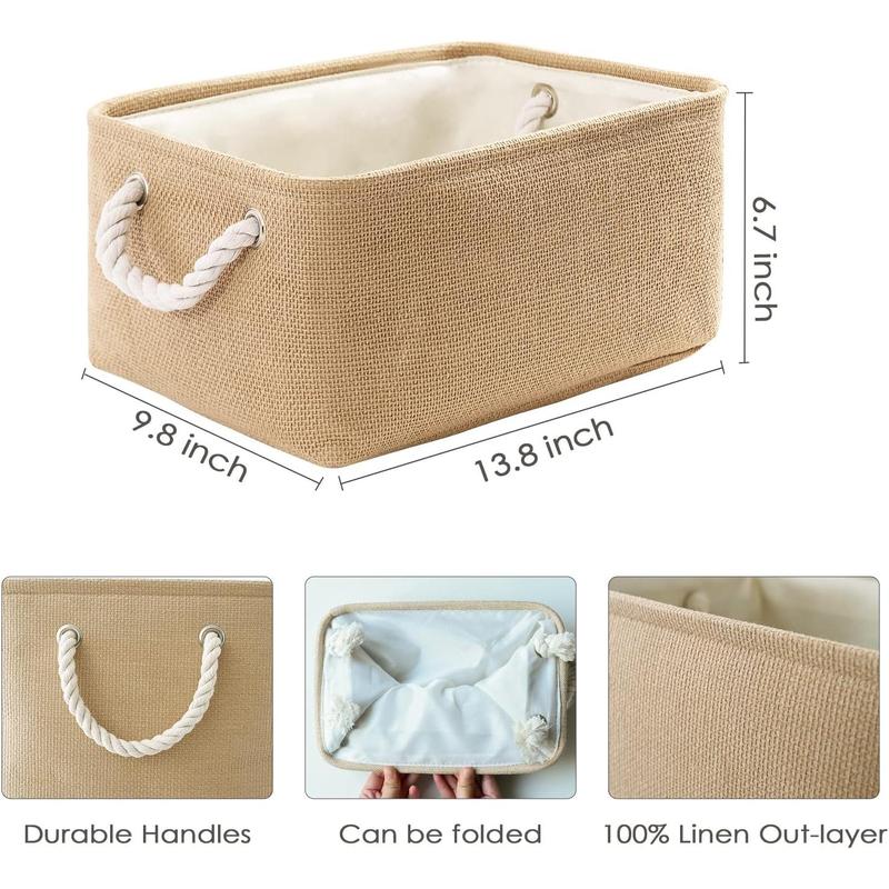 Storage Bins for Shelves - Medium 3Pack 13.8L*9.8W*6.7H inch Canves Storage Basket for Organizing, Fabric Storage with Handles for Clothes Dog Toys(Beige)