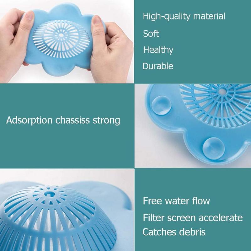 Hair Catcher Silicone Hair Stopper Shower Drain Covers with Suction Cups Suit for Bathroom Bathtub and Kitchen 4 Pack