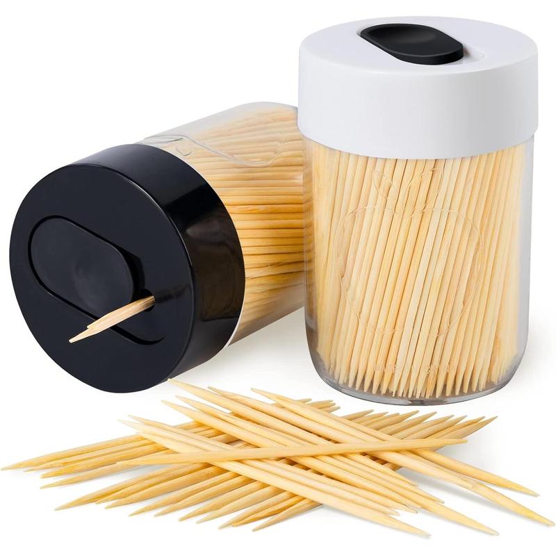 Sturdy Safe Toothpick Holder with 800   Toothpicks for  Cleaning,  Home Design Decoration, 2 Pack (Black+White)