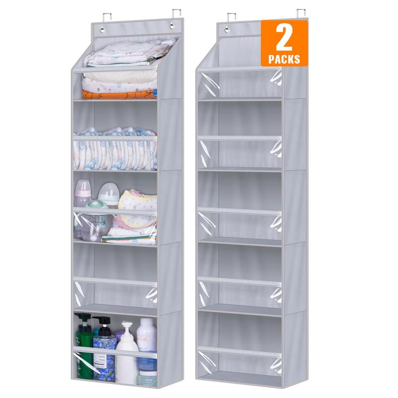 2 Pack Over the Door Organizer, Large Capacity Closet Door Hanging Organizer, Clear Deep Pockets Baby Organizer Storage for Nursery, Bathroom, Bedroom, Pantry, Diapers