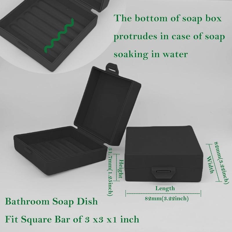 Square Soap Dishes Holder for Shower Travel Soap Container with Lid Lightweight Waterproof Soap Box for Traveling Toiletry Gym Bathroom (Black)