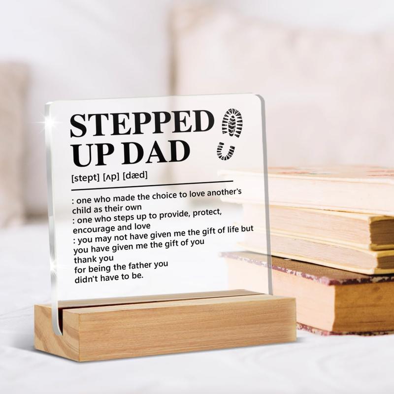 Stepped up Dad Gift From Son Daughter, Step Dad Gift Ideas, Birthday Christmas Father's Day Gifts for Stepdad Step Dad Stepfather Bonus Dad, Stepped up Dad Definition Acrylic Sign Keepsake