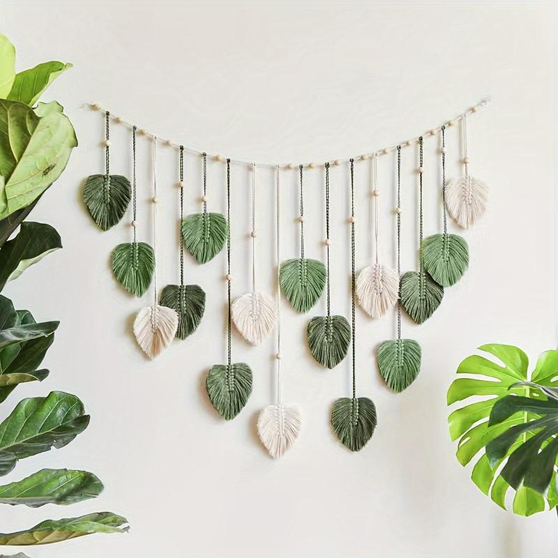 Handmade Woven Leaf Design Hanging Decor, Boho Style Wall Hanging Ornament, Wall Art Decor for Home Living Room Bedroom