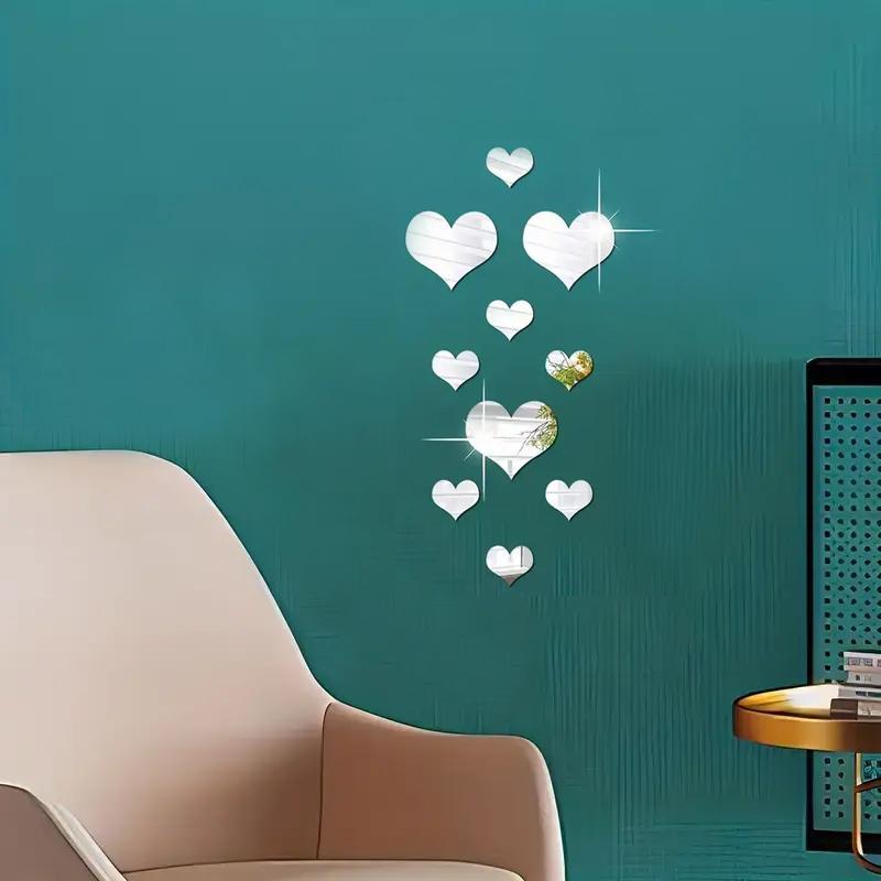 Romantic Heart Shaped Wall Sticker, 1 Set 3D Mirror Wall Sticker, Creative DIY Wall Decal For Home Bedroom Living Room