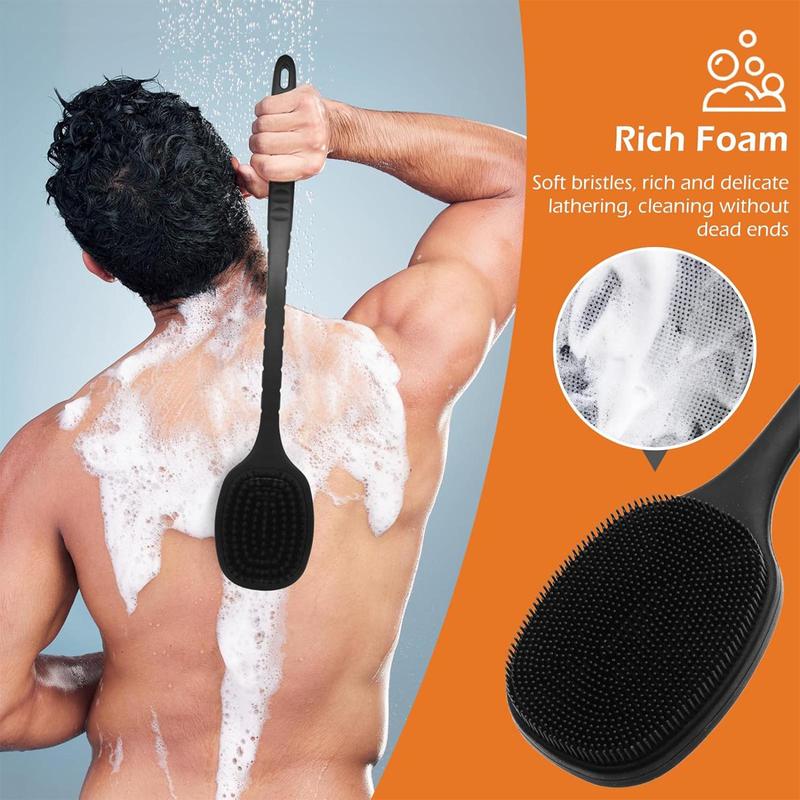 Silicone Double-sided Back Cleaning Brush, Long Handle Double-sided Body Scrubber for Shower Exfoliation & Massage, Household Bathroom Supplies