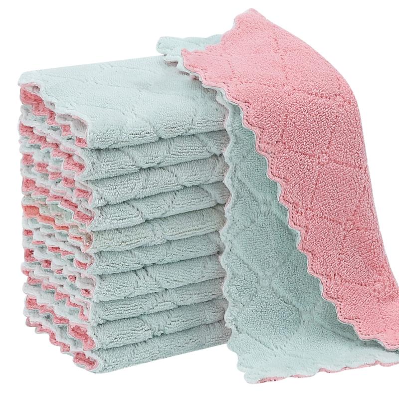 11 Pack Kitchen Dish Cloths, Reusable Dish Towels, Non-stick Oil Washable Quick Dry, (Pink Green 10 x 6 Inch) Cleaning