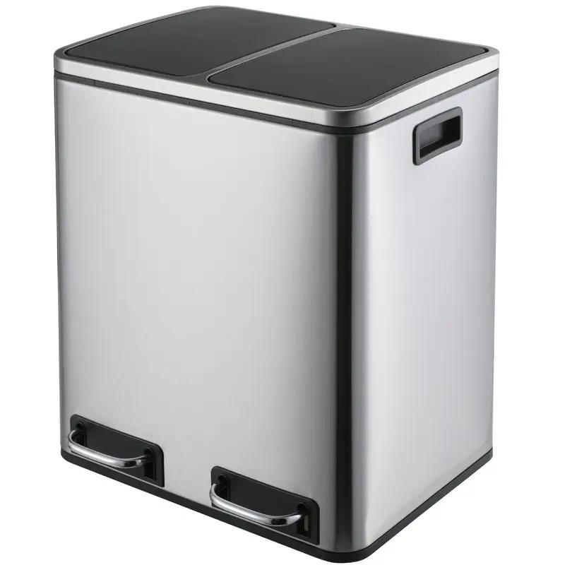 Kitchen Trash Can 8 12 Gallons Stainless Steel Dual Compartment Garbage Can, Pedal Recycling Bin, Stay-Open Lid and Soft Closure