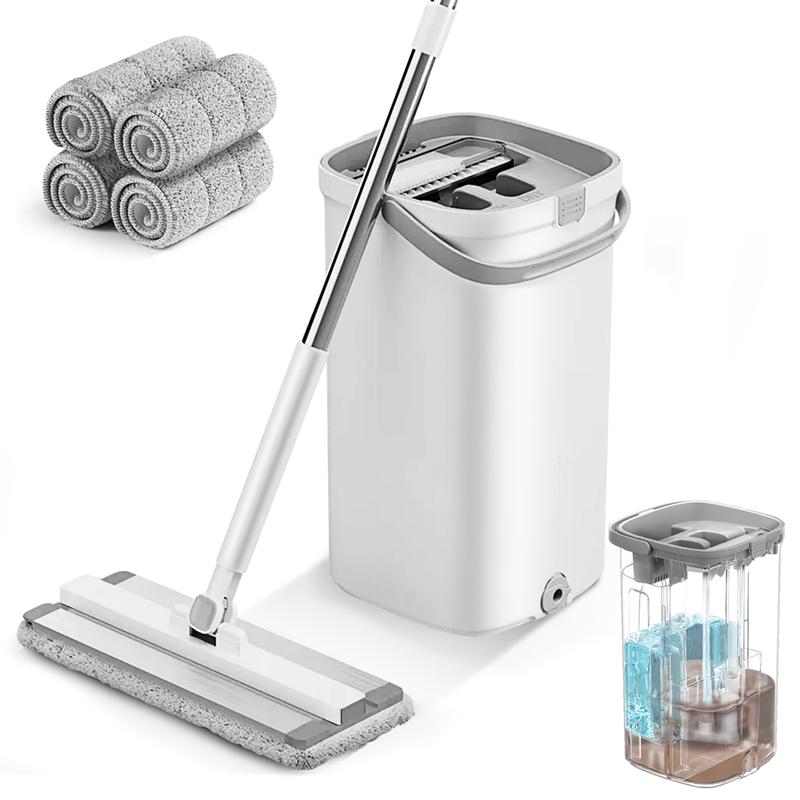 Flat Spin Mop & Bucket with Wringer Set, Hand-Free Floor Cleaning System Separates Water, 360 Rotating Mop with Washable Microfiber Pads, Household Cleaning Tool mop clean  mop