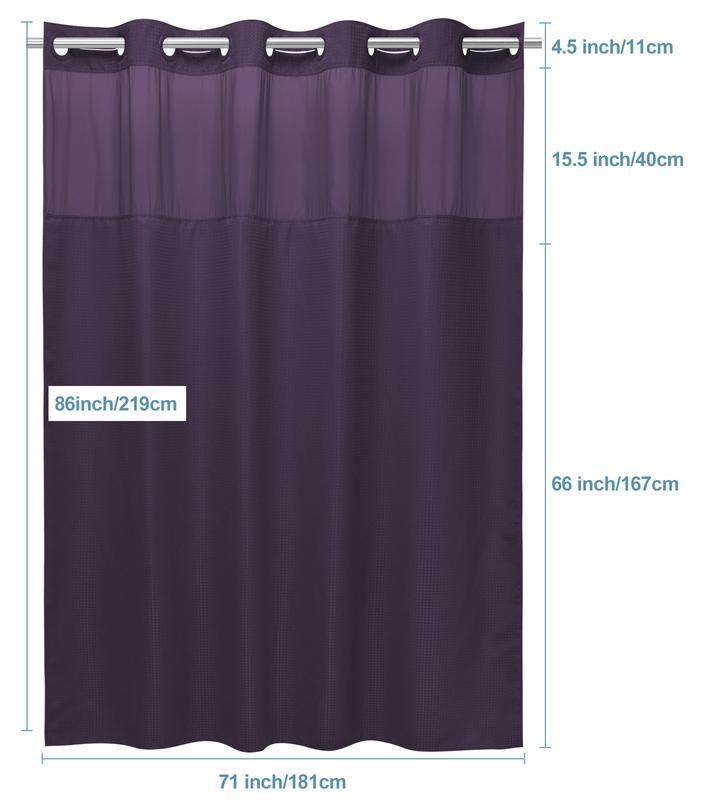 EUTXL 256GSM Waffle Weave Textured Heavy Duty NO HOOKS Purple Shower Curtain and Liner set - Hotel Luxury Weighted Bath Curtain,71W x 74H,71W x 86H