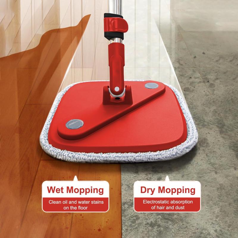 Spin Square Mop and Bucket Set with Replaceable Pads and Self Separation Dirty and Clean Water System, Self Wringing 360 Rotating Mops Head for Home Hardwood Tile Marble Floors Cleaning