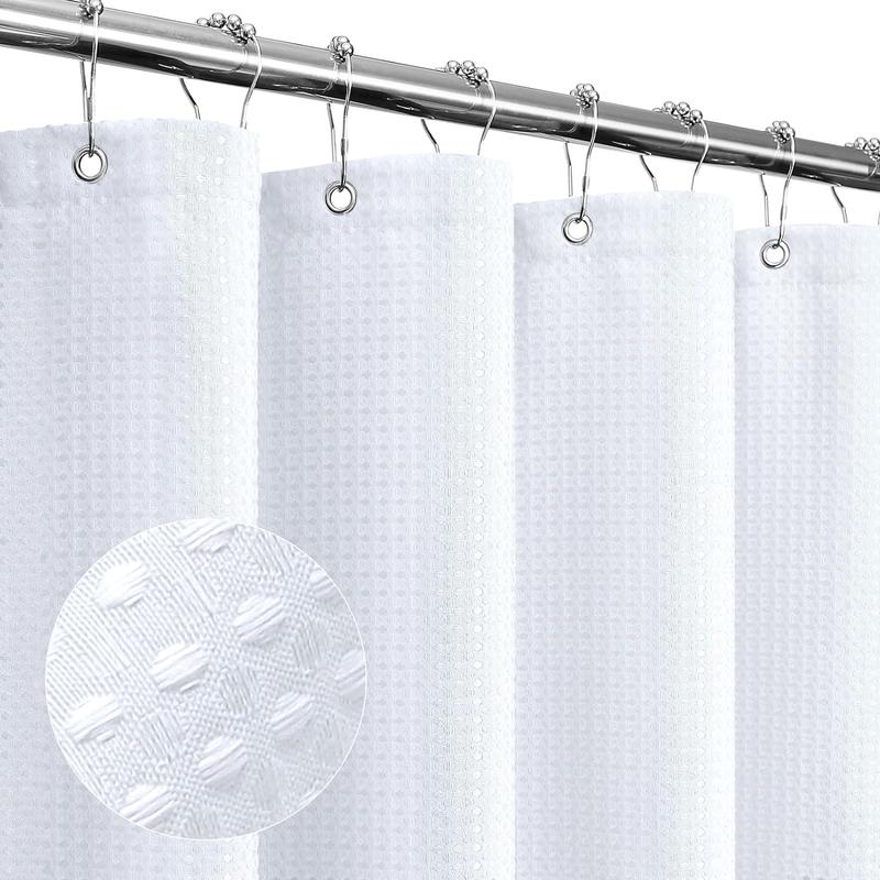 Waffle Weave Textured Shower Curtain, 1 Count Waterproof Shower Curtain with 12 Hooks, Bathroom Decor Supplies for Home Hotel Salon