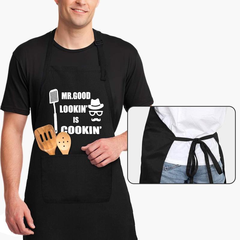 Aprons for Men, Mens Apron, Funny Aprons for Men, Funny Chef Apron, Mr. Good Lookin' is Cookin' Apron, BBQ Grill Apron, Husband Birthday Gift, Gifts for Husband, Father's Day Gifts for Dad.