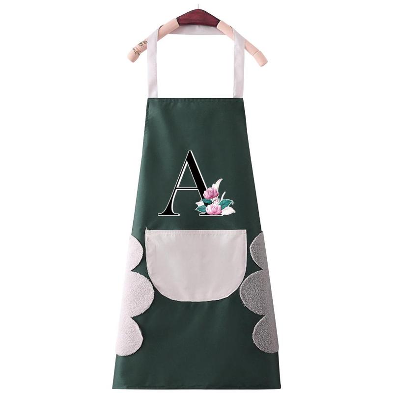 Letter & Flower Pattern Apron with Pocket, 1 Count Fashion Waterproof Cooking Apron, Lightweight & Durable Apron for Men & Women, Kitchen Accessories