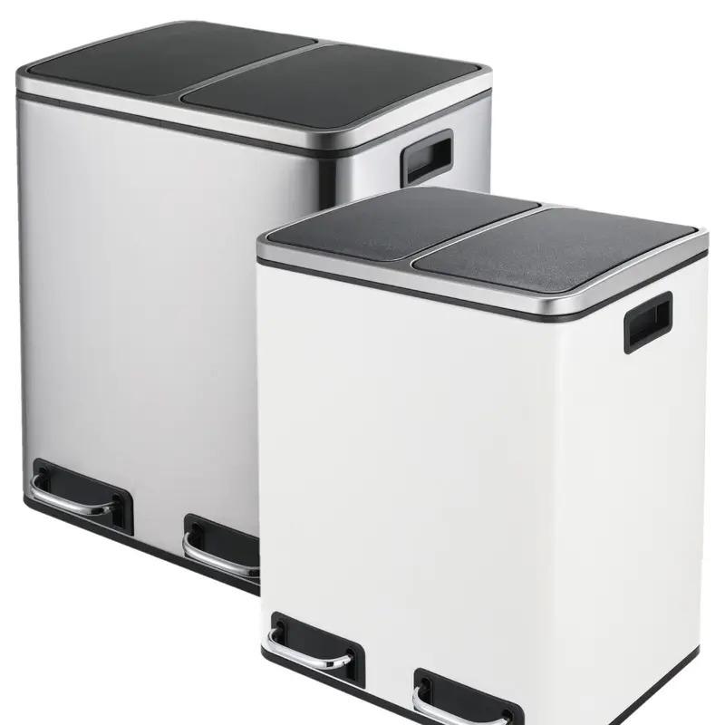 Kitchen Trash Can 8 12 Gallons Stainless Steel Dual Compartment Garbage Can, Pedal Recycling Bin, Stay-Open Lid and Soft Closure