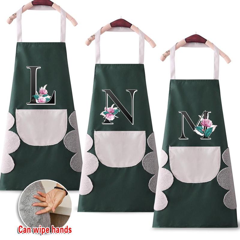 Letter & Flower Pattern Apron with Pocket, 1 Count Fashion Waterproof Cooking Apron, Lightweight & Durable Apron for Men & Women, Kitchen Accessories