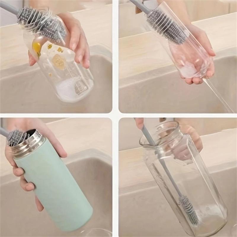 Silicone Cup Cleaning Brush without Dead Ends, 1 Count Long Handle Bottle Cleaning Tool, Kitchen Utensils & Gadgets