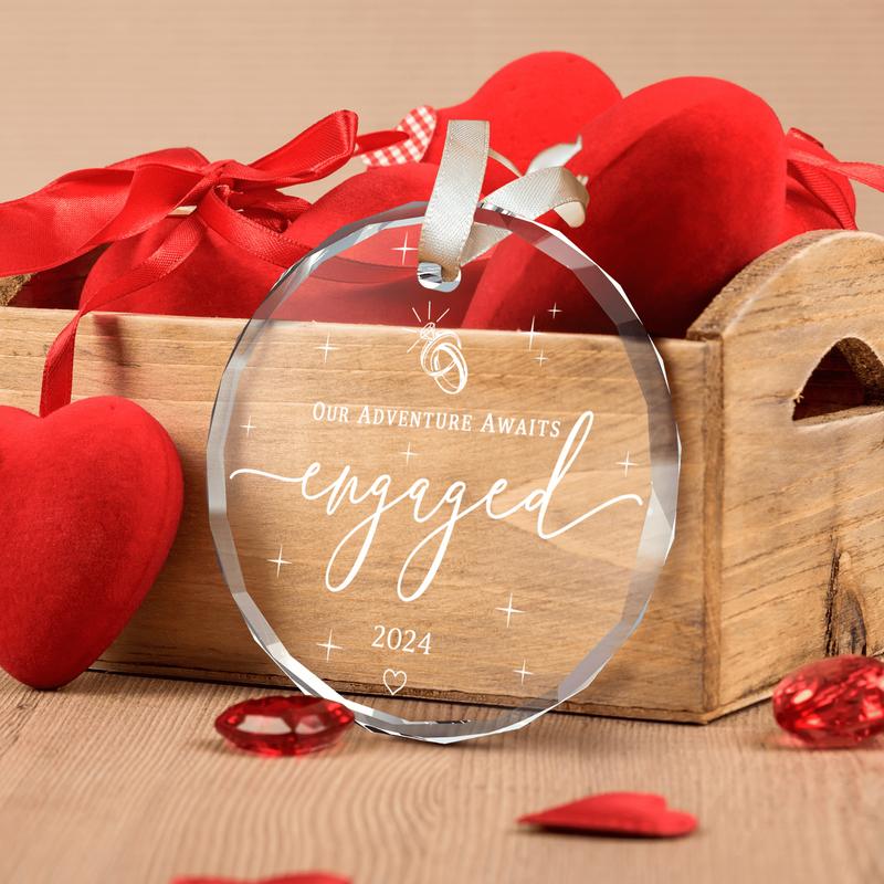 Engagement Gifts for Couples - Gifts for Newly Engaged Couples - Happy Engagement Gifts for Her, Bride, Bride To Be, Friends - Just Engaged Gifts for Her - Engagement Gift - Glass Engagement Ornament