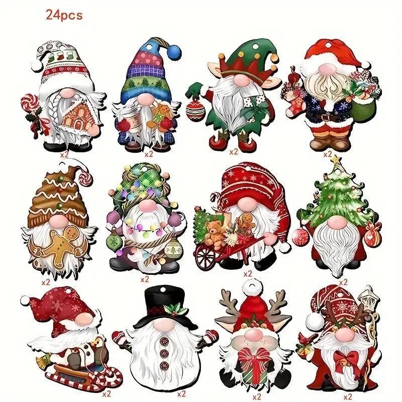 Christmas Dwarf Design Wooden Ornament, 24pcs set Cute Christmas Hanging Decoration, Festive Decorations for Home Party, Party Supplies