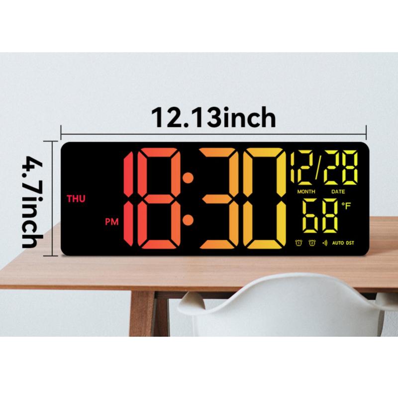 Game Room Wall Clock, RGB Display, Remote Control, 13'' Big Size, Garage Clock, Auto DST, Adjustable Brightness, Large Number Decor